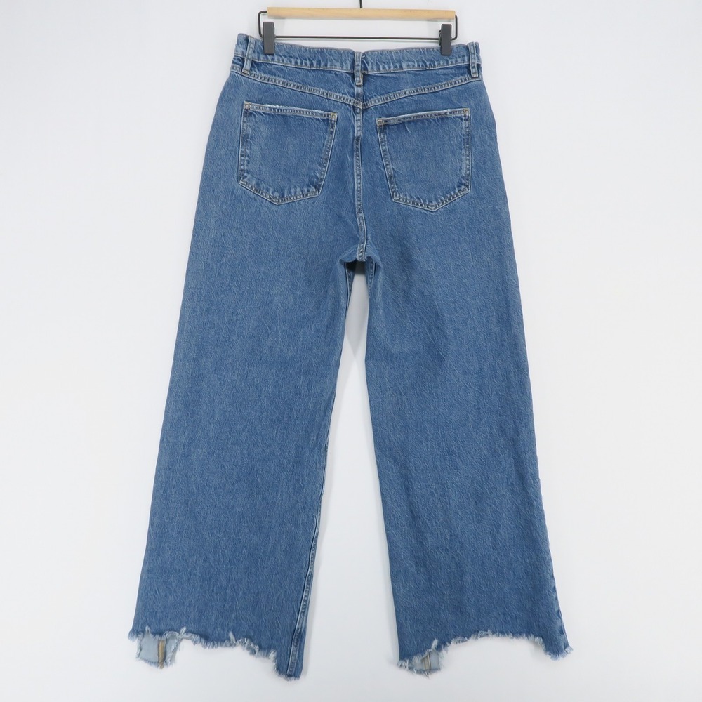 We The Free Straight Up Baggy Jeans Womens 30 Blue Wide Leg High Rise Raw Hem - Picture 3 of 11